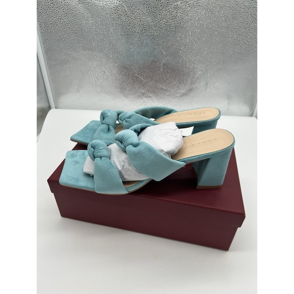 New Torgeis Flamingo Faux Suede Double Knotted Block Heeled Sandals Teal Size 10 - Picture 4 of 8